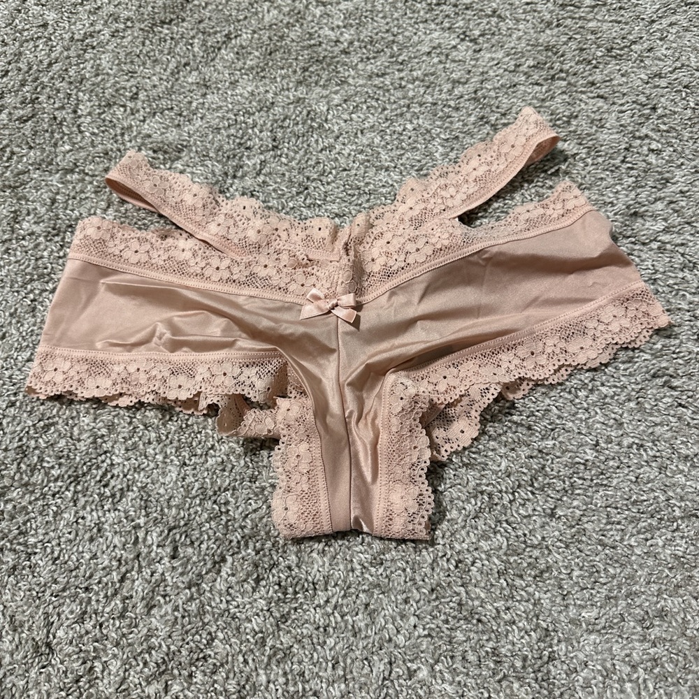 Victoria’s Secret Open Back Lace Trim Satin Cheeky Panty